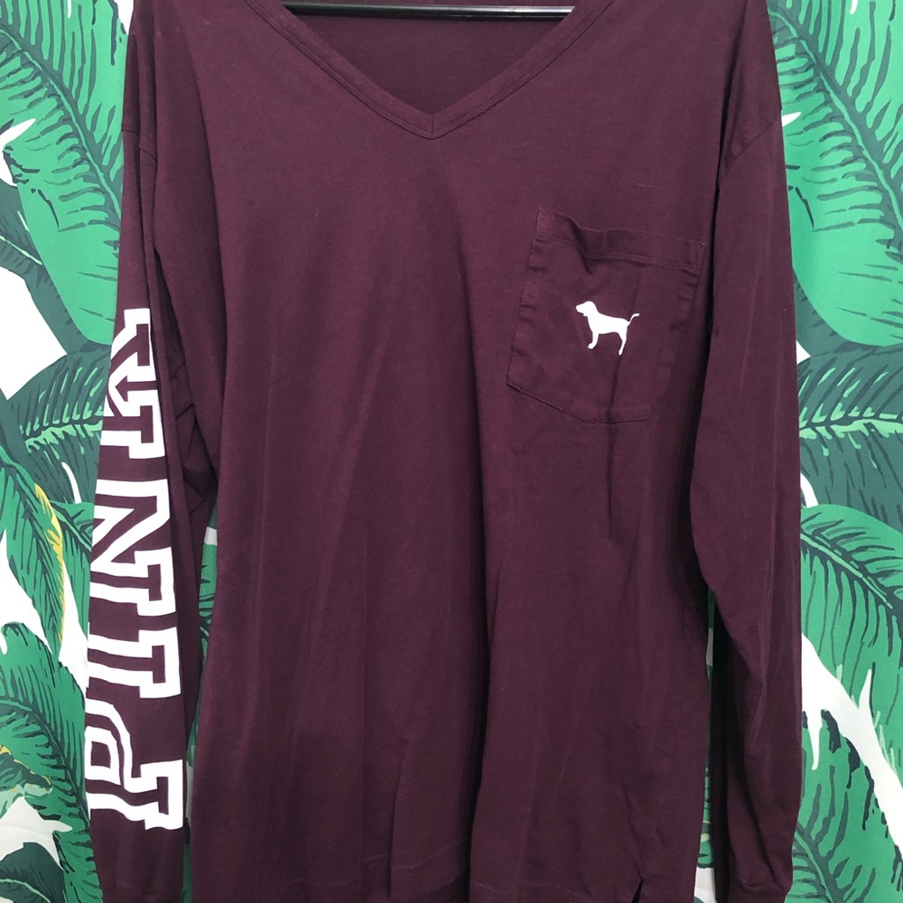 PINK Campus Long Sleeve Tee Maroon Burgundy